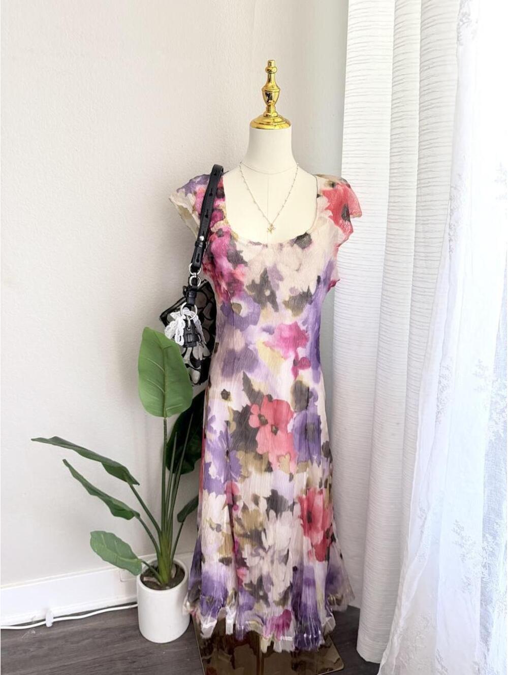 Vintage Komarov Watercolor Floral Maxi Dress